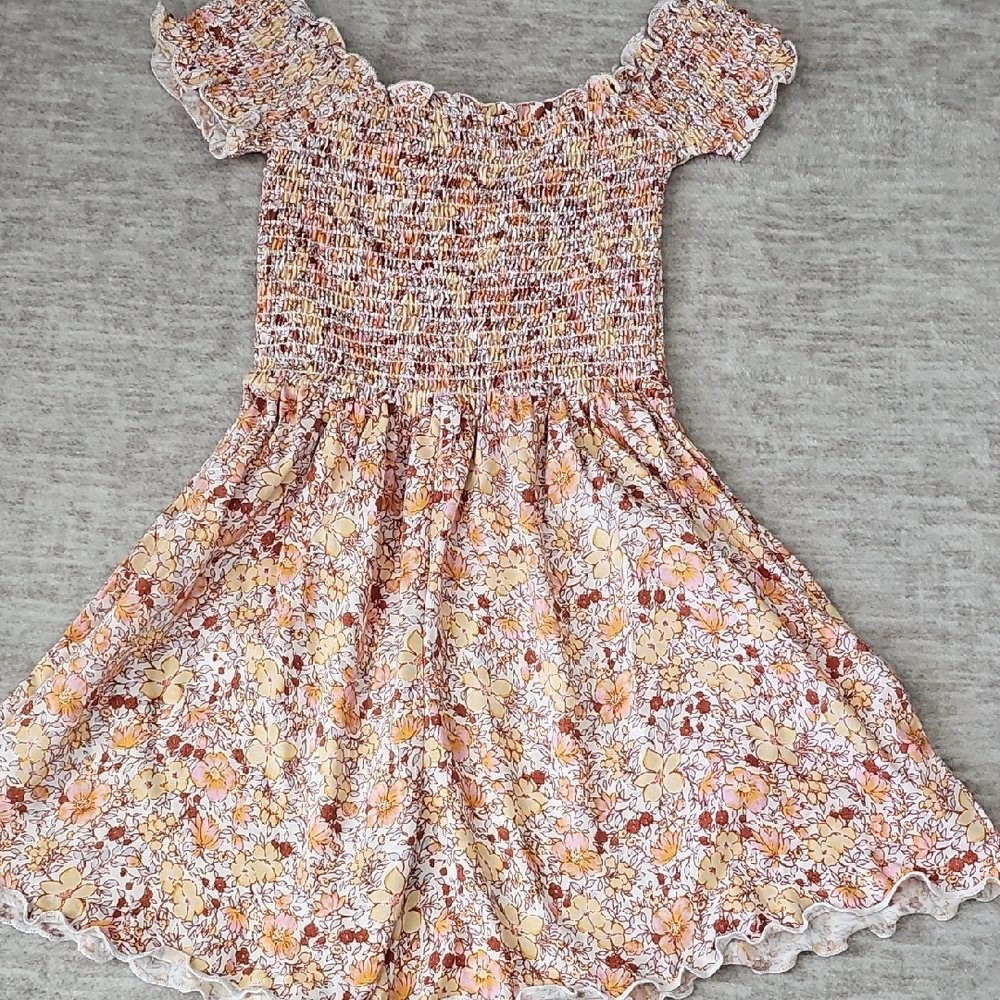 Billabong Kids Floral Smocked Romper- Orange and Cream